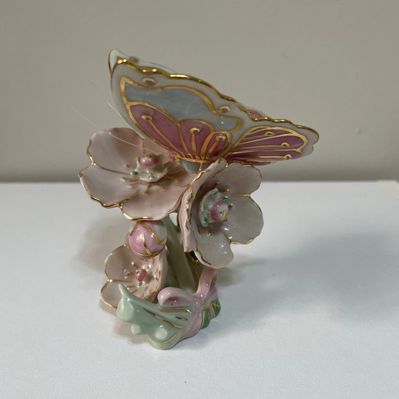 Lenox Winged Delight Butterfly Figurine Porcelain Flowers Pink Gold Accent Home - Picture 1 of 8